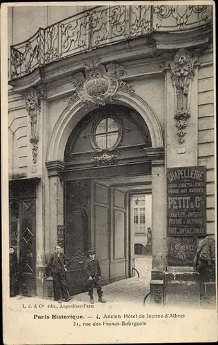 Ak Paris IV. Arrondissement Hôtel de Ville, Ancien Hotel de Jeanne d'Albret