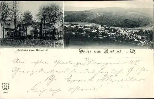 Ak Burbach bei Burscheid in Nordrhein Westfalen, Gesamtansicht, Gasthaus zum Bahnhof