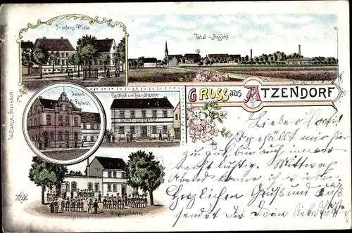 Litho Atzendorf Staßfurt Anhalt, Gasthof, Friedensplatz