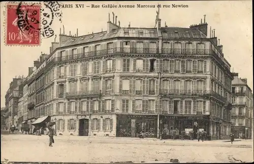 Ak Paris XVI. Arrondissement Passy, Rue Galilee, Avenue Marceau, Rue Newton