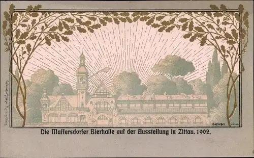 Künstler Litho Schlicker, Zittau in der Oberlausitz,Maffersdorfer Bierhalle auf der Ausstellung 1902