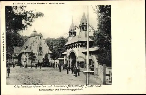 Ak Zittau in der Oberlausitz, Oberlausitzer Gewerbe und Industrieausstellung 1902, Eingangstor