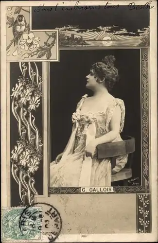 Jugendstil Passepartout Ak Schauspielerin G. Gallois