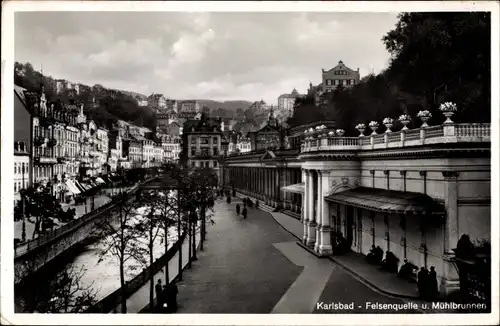 Ak Karlovy Vary Karlsbad Stadt, Felsenquelle, Mühlbrunnen