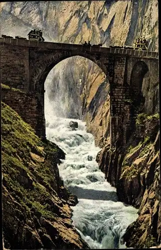 Ak Andermatt Kanton Uri, Gotthardstraße, Teufelsbrücke, Reussfälle