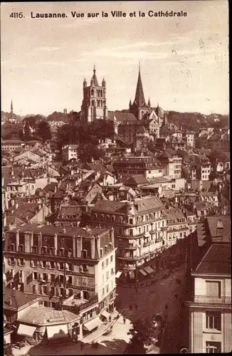 Ak Lausanne Kanton Waadt, vue sur la ville et la Cathédrale