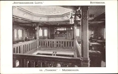 Ak Dampfer SS Tambora, Rotterdamsche Lloyd, Muzieksalon