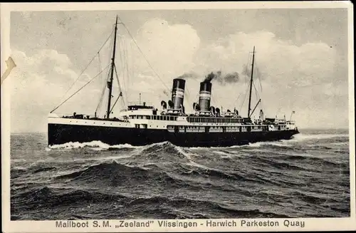 Ak Mailboot SM Zeeland, Vlissingen Harwich Parkeston Quay, Fährschiff