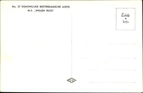 Ak Passagierdampfer MS Willem Ruys, Koninklijke Rotterdamsche Lloyd