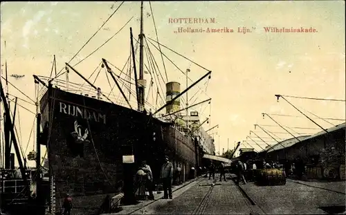 Ak Rotterdam Südholland Niederlande, Dampfschiff Rijndam, Holland Amerika Line, Wilhelminakade