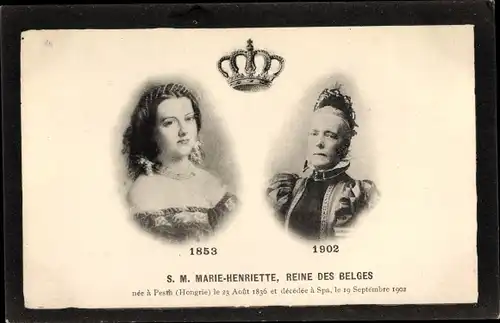 Ak S. M. Marie Henriette, Reine des Belges, Portrait 1853, 1902, Trauerkarte zum Tod