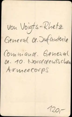 CdV General der Infanterie von Voigts Rhetz, Command. General 10. Norddeutsches Armeecorps