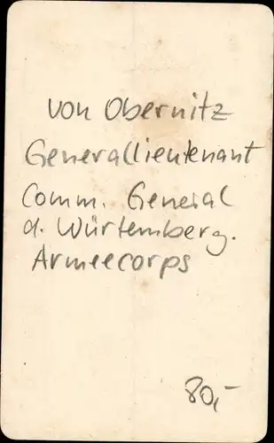 CdV Generallieutenant von Obernitz, Command. General Württembergisches Armeecorps