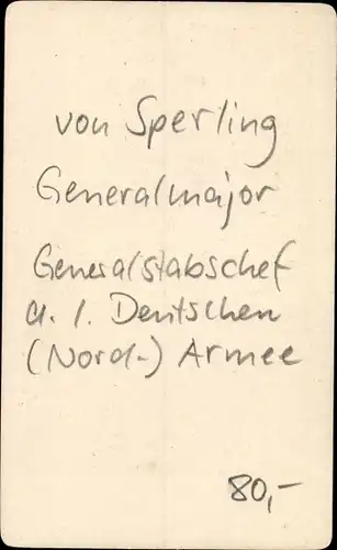 CdV Generalmajor von Sperling, Generalstabschef der I. Deutschen Nord Armee