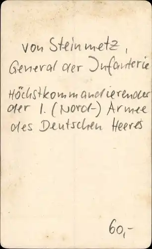 CdV General der Infanterie von Steinmetz, Höchstkommandierender der I. Deutschen Nord Armee