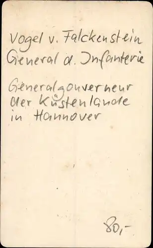 CdV General der Infanterie Vogel v. Falckenstein, Generalgouverneur der Küstenlande in Hannover