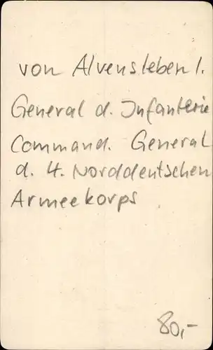 CdV General der Infanterie von Alvensleben I, Command. General 4. Norddeutsches Armeecorps