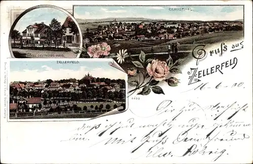 Litho Clausthal Zellerfeld im Oberharz, Totalansicht, Hotel Deutsches Haus