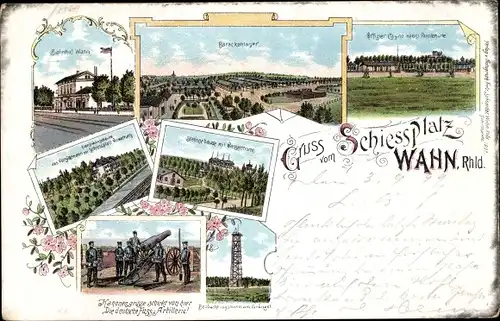 Litho Wahn Köln, Schießplatz, Barackenlager, Bahnhof, Beobachtungsturm am Grängel