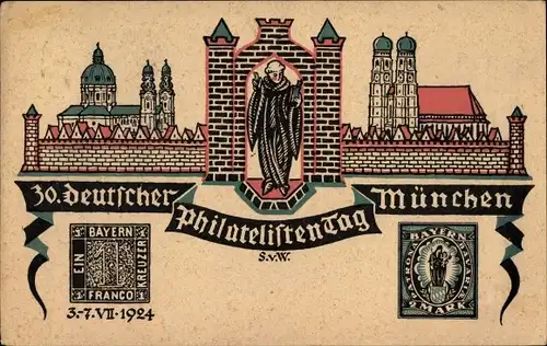 Briefmarken Ak München, 30. Deutscher Philatelistentag 03-07. Juli 1924