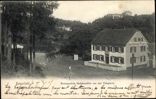 Ak Remscheid im Bergischen Land, Restauration Mebusmühle vor der Talsperre