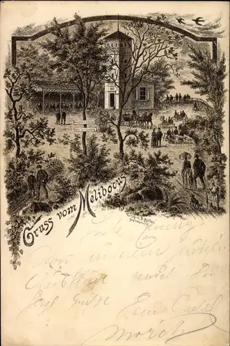 Litho Auerbach Bensheim an der Bergstraße Hessen, Melibocus, Gasthaus