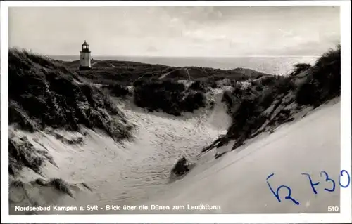 Ak Kampen auf Sylt, Blick über die Dünen zum Leuchtturm