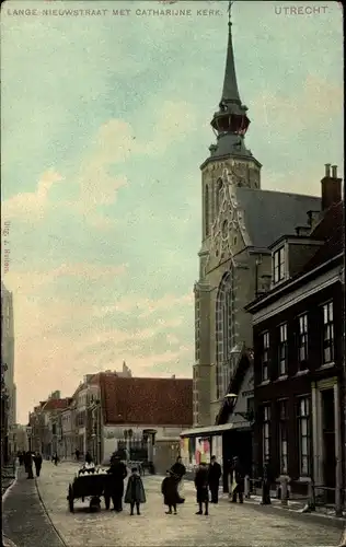 Ak Utrecht Niederlande, Lange Nieuwstraat met Catharijne Kerk