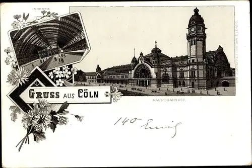 Litho Köln am Rhein, Hauptbahnhof, Außenansicht, Halle