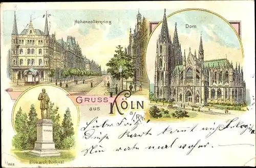 Litho Köln am Rhein, Hohenzollernring, Dom, Bismarckdenkmal