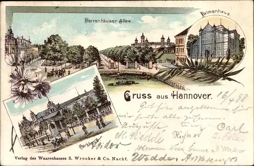 Litho Hannover in Niedersachsen, Herrenhäuser Allee, Parkhaus, Palmenhaus