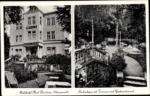 Ak Bad Dürrheim im Schwarzwald, Waldhotel, Parkanlagen, Terrassen, Gartenrestaurant