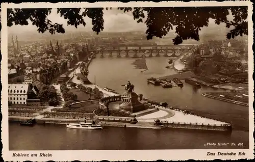 Ak Koblenz am Rhein, Deutsches Eck, Kaiser Wilhelm Denkmal