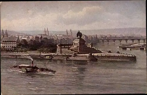 Ak Koblenz am Rhein, Deutsches Eck, Kaiser Wilhelm Denkmal