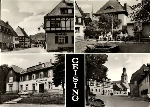 Ak Geising Altenberg Osterzgebirge, Geisinghof, Sparkasse, Kirche