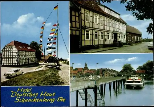 Ak Schnackenburg an der Elbe, Hotel Deutsches Haus, Elbstraße, Boot