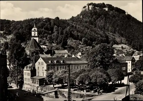 Ak Königstein an der Elbe Sächsische Schweiz, Blick auf Königstein und Festung, Reißigerplatz