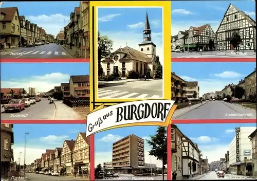 Ak Burgdorf in der Region Hannover, Südstadt, Kirche, Rathaus, Liebermannstr., Marktstr.