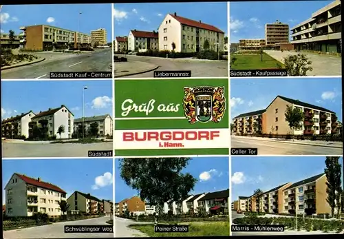 Ak Burgdorf in der Region Hannover, Südstadt, Peiner Str., Marris-Mühlenweg, Liebermannstr.