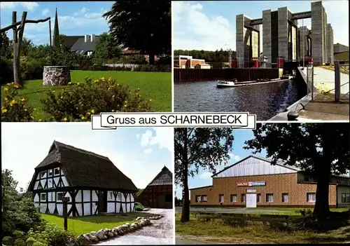 Ak Scharnebeck in der Lüneburger Heide, Schiffshebewerk, Fachwerkhaus, Brunnen