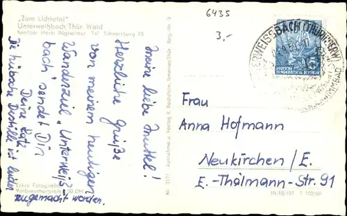 Ak Unterweißbach Thüringen, Hotel "Zum Lichtetal"