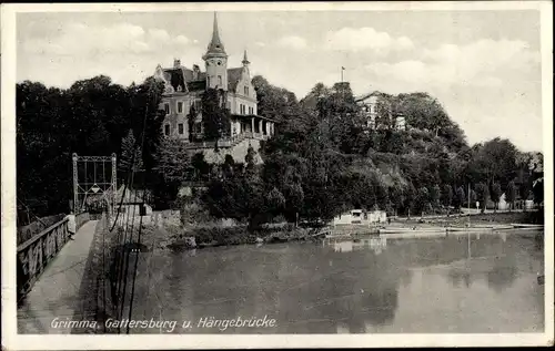 Ak Grimma in Sachsen, Gattersburg und Hängebrücke