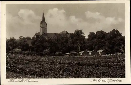 Ak Grimma Hohnstädt in Sachsen, Kirche m. Pfarrhaus