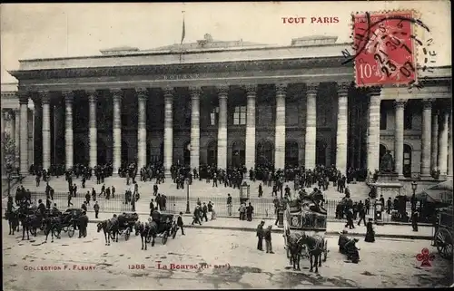 Ak Paris II. Arrondissement Bourse, La Bourse, Pferdewagen, Kutschen