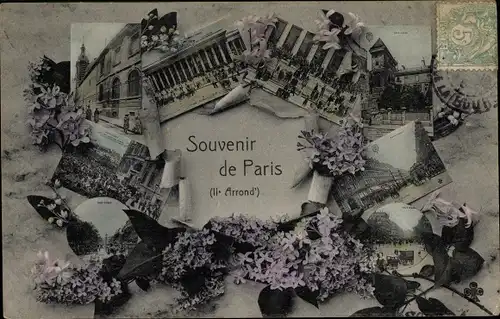 Ak Paris II. Arrondissement Bourse, Stadtansichten, Souvenir, Blumen