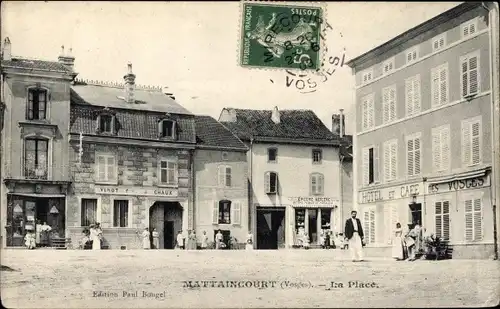 Ak Mattaincourt Vosges, La Place, Hotel et Cafe des Vosges