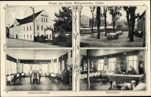 Ak Oybin in der Oberlausitz, Hotel Wittigschenke, Innenansicht, Billard