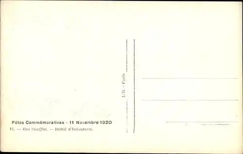 Foto Ak Paris V., Fetes Commemoratives 1920, Rue Soufflot, Defile d'Infanterie