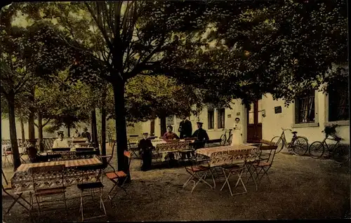 Ak Koitsche-Hörnitz Bertsdorf, Bergrestaurant, Terrasse, Fahrrad