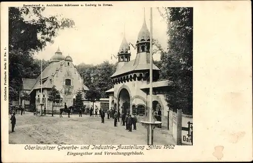 Ak Zittau in der Oberlausitz, Oberlausitzer Gewerbe und Industrieausstellung 1902, Eingangstor